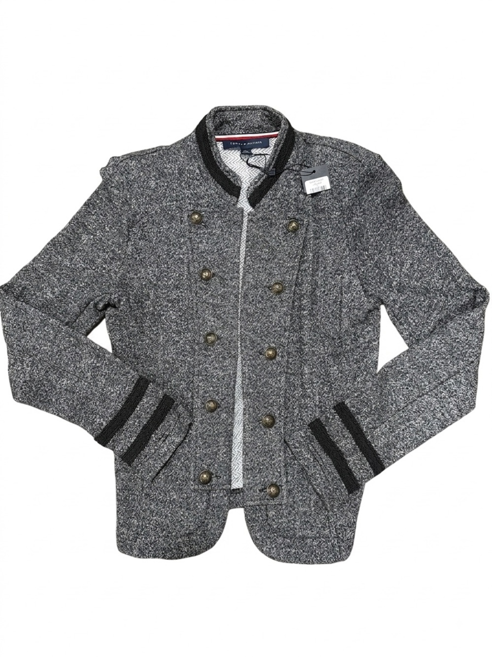 Tommy Hilfiger Grey Tweed Military Jacket S NWT Gold Buttons French Chore Band
